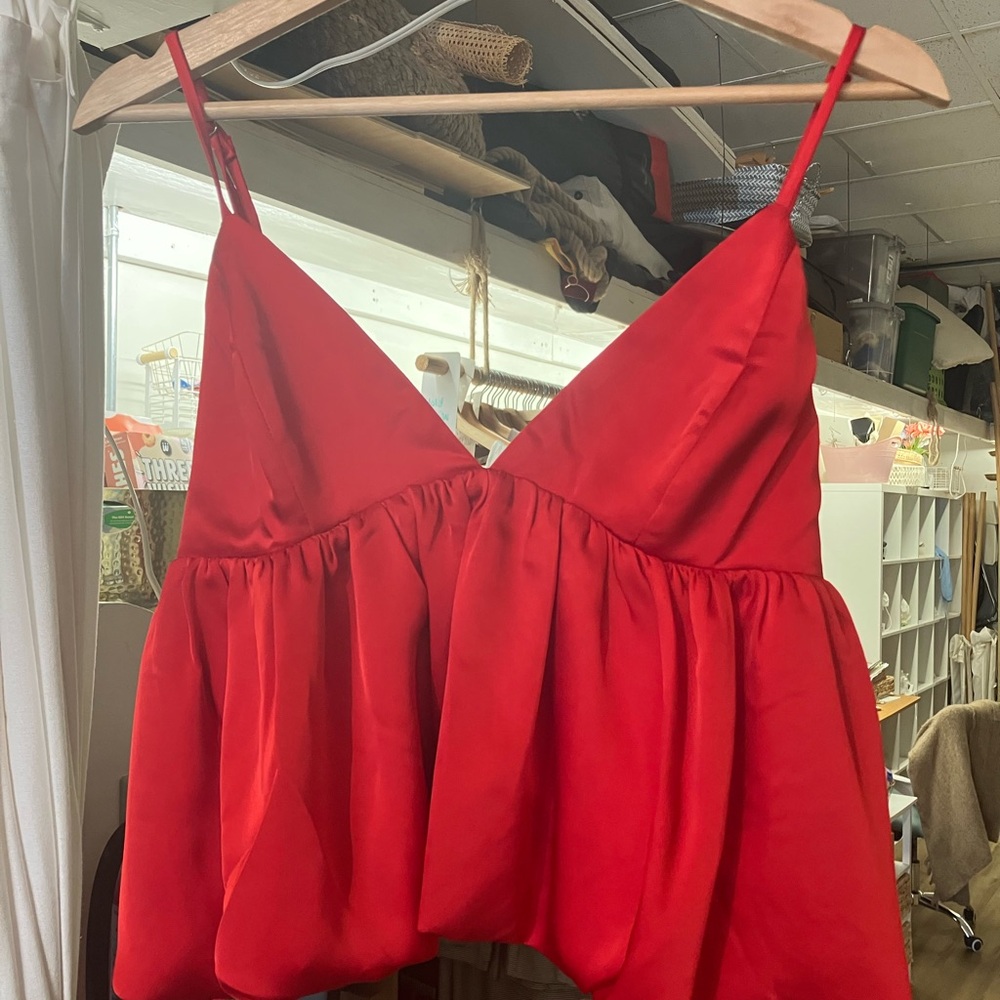 Santa baby top
Women’s Red Satin Spaghetti Strap Peplum Camisole